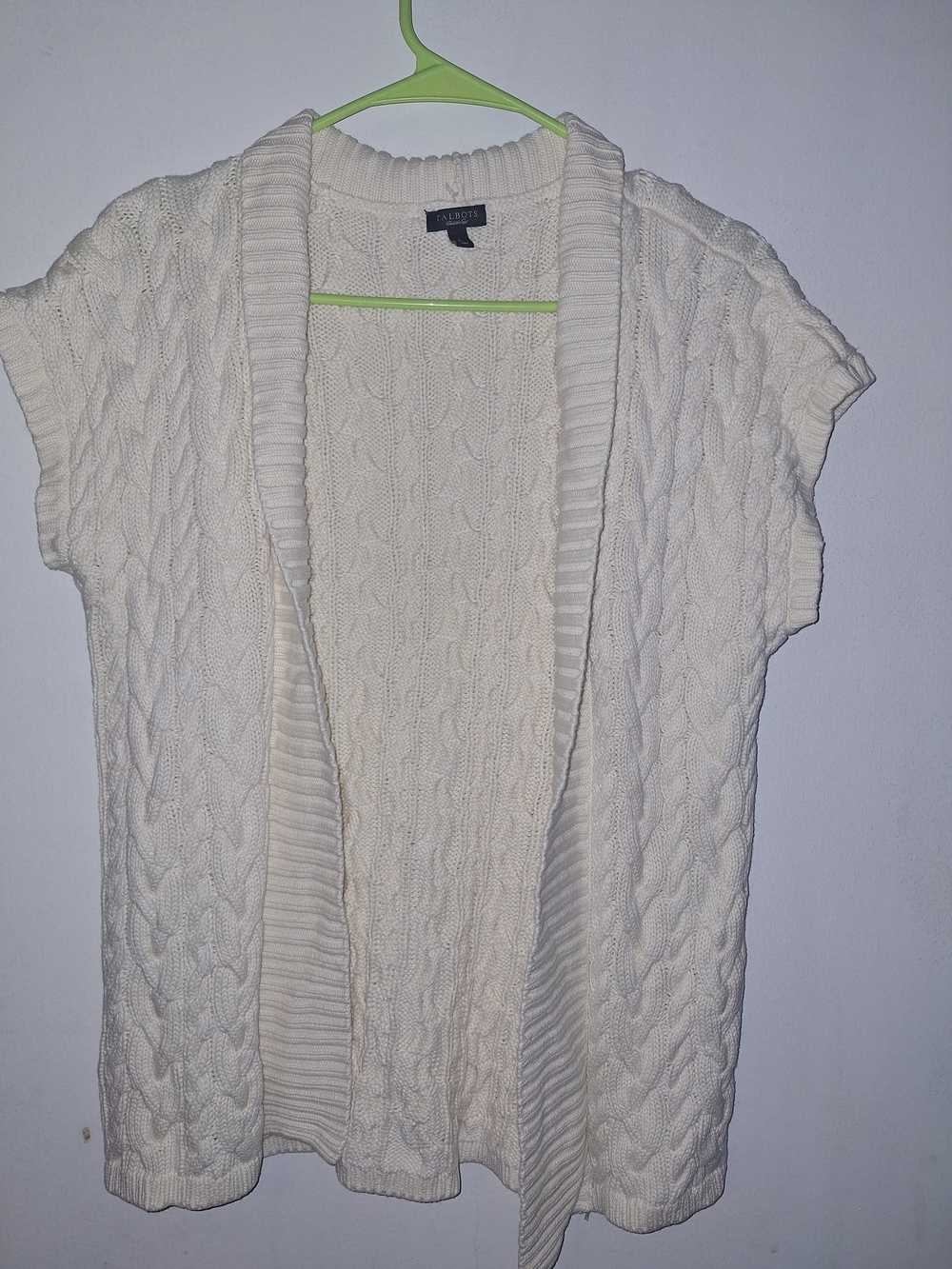 Talbots Cream Cable Knit Short-Sleeve Open Cardigan